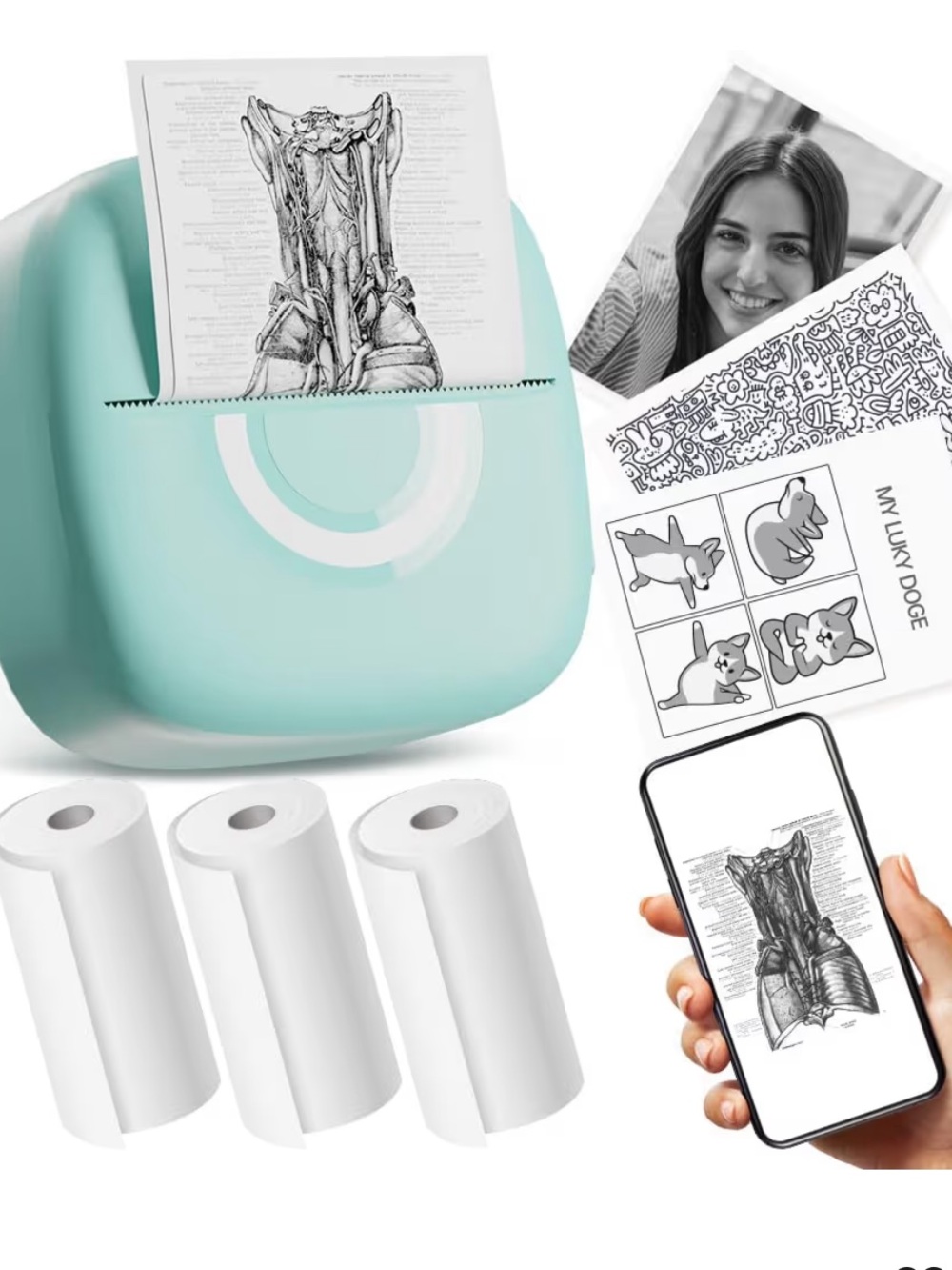 Amazon Mini Thermal Sticker Printer - Mint Green